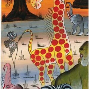 Giraffe and pink Elephant