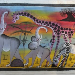 Two Elephants, Giraffe and Zebra