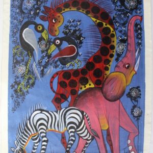 Nighttime Elephants, Giraffe and Zebra